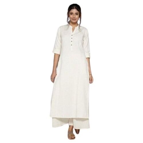 Casual Wear 3/4th Sleeve Ladies White Rayon Kurti