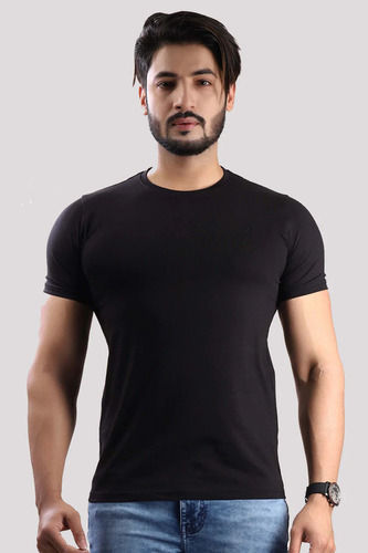 Black Color Plain Mens Round Neck T Shirt With Short Sleeves