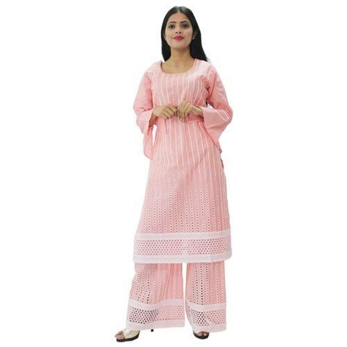 Cotton Printed Pink Kurti - Full Sleeves, Round Neck, Available in Multiple Sizes | Breathable, Quick Dry, No Fade, Easy Wash, Ideal for Casual Wear