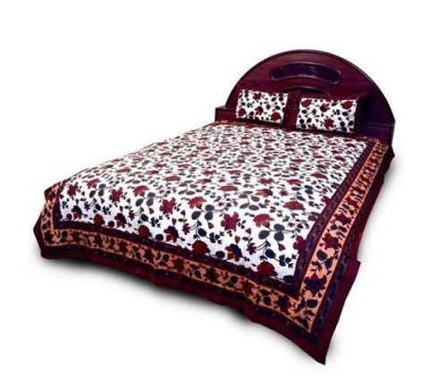 White And Brown Light Weight Skin-Friendly Floral Print Cotton Bedsheet With Pillow Cases