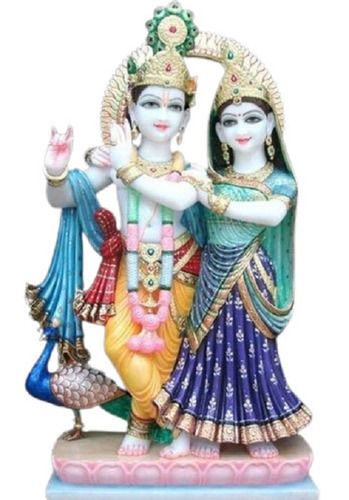 2.6 Foot Scratch Resistant Glossy Paint Coated Marble Radha Krishna Statue