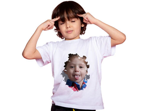 Kids Photo Printed Breathable Round Neck Short Sleeve Cotton T Shirt