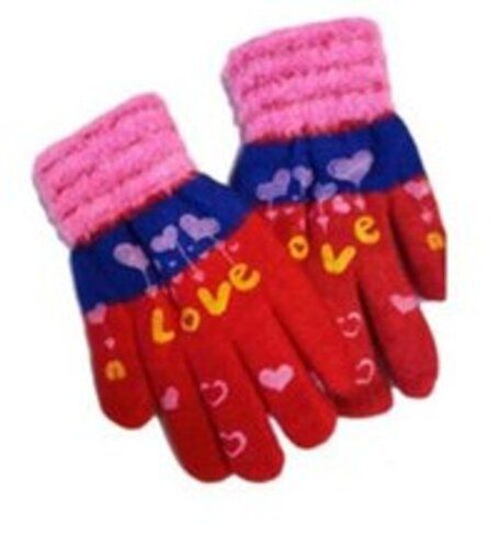 Ladies Woolen Gloves With Heart Printed Full Finger Soft Comfortable And Washable