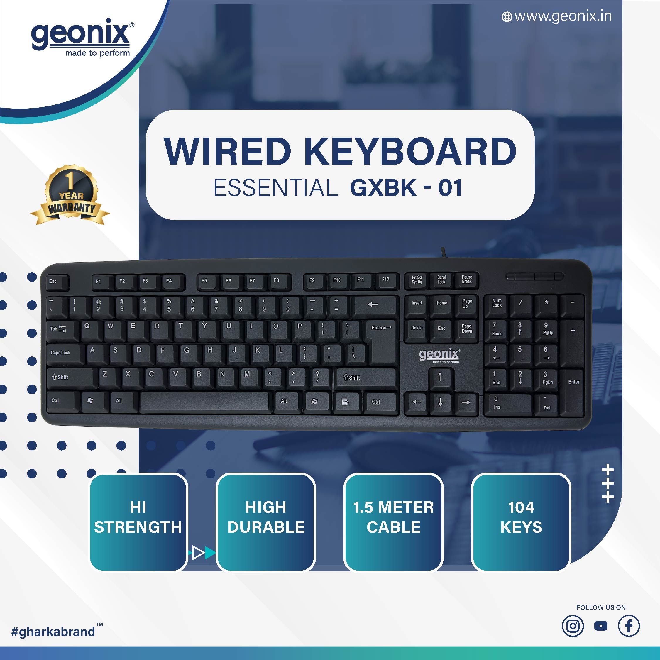 Geonix Wireless Black Computer Keyboard