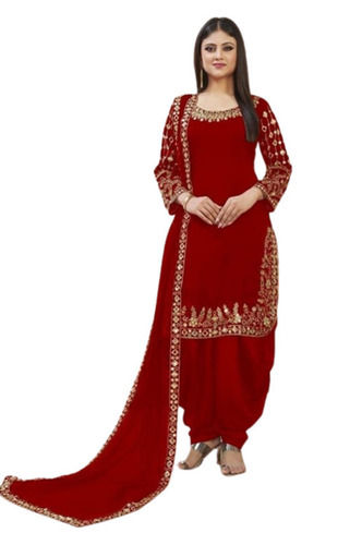 3/4th Sleeves Party Wear Embroidered Georgette Fancy Suit With Dupatta