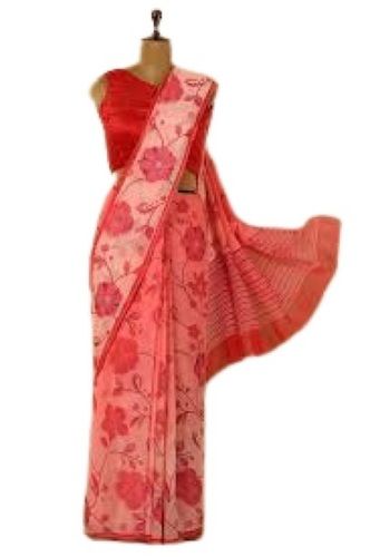 Ladies Designer Gorgeous Red Printed Pattern Party Wear Cotton Silk Saree