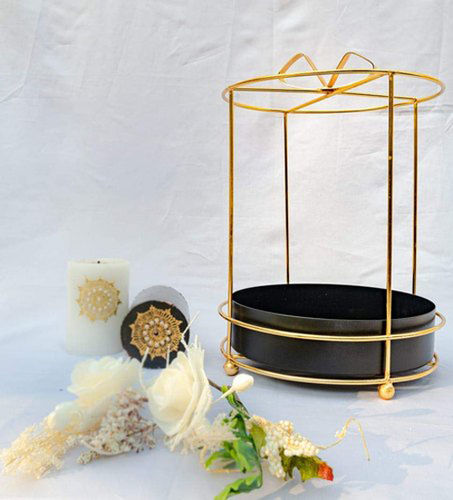 Gold and Black Powder Coating Round Metal Gifting Hamper Basket