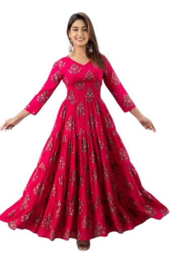 Breathable 3/4th Sleeves Printed Casual Wear Cotton Anarkali Kurti