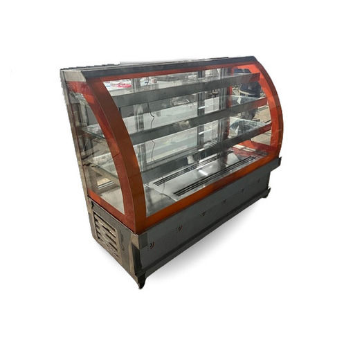 Rectangular Stainless Steel Bend Glass Display Counter For Bakery And Sweet Shops