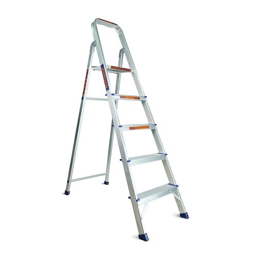 Aluminium Step Ladder - 5-10 Feet Height, Polished Silver Finish | Durable, Light Weight Design