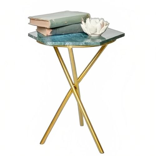 Modern Golden Finish Tripod Table with Marble Top