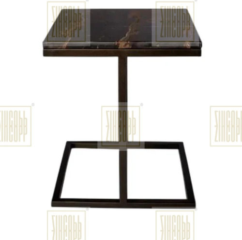 Brown Square Shape Contemporary Side Table With Marble Top