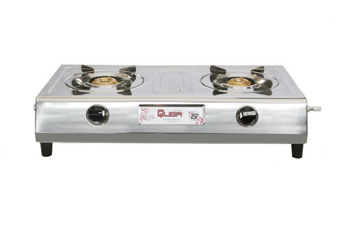 Quba 2 Burners Stainless Steel Gas Stove With Stainless Steel Pan Support Dimension(L*W*H): 67*32*10  Centimeter (Cm)