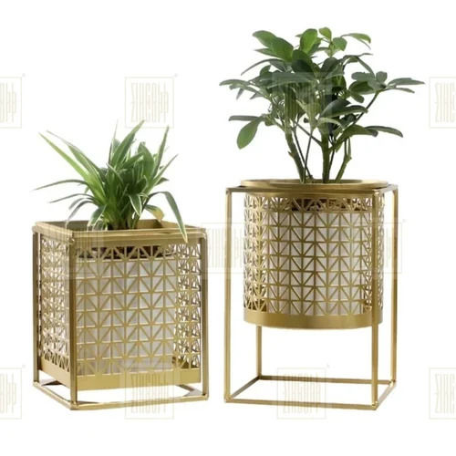 Gold Planter Pot With Stand For Indoor And Outdoor Decoration