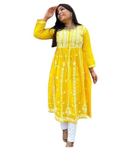 Ladies Rayon Cotton Embroidery Work Kurti