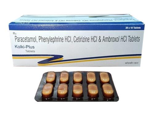 Kolki-Plus Tablets - 20x10 Size White Box Packaging | Contains Paracetamol Phenylephrine HCl Cetirizine HCl Ambroxol HCl 24-Month Shelf Life