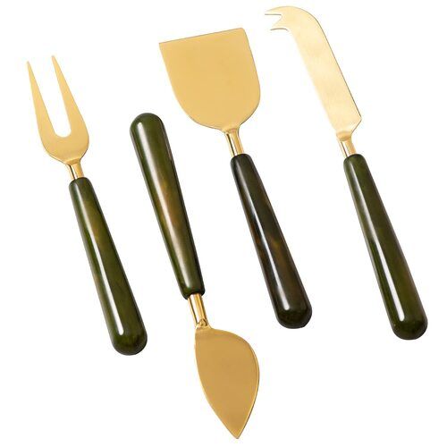 Stainless Steel Gold Plated Cheese Serving Set of 4 with Resin Handle