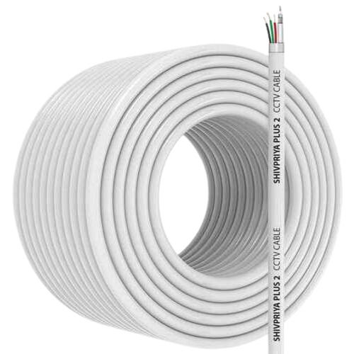 Shivpriya Plus2 Coaxial Pure Copper 3+1 CCTV Cable-50 Meter (White)