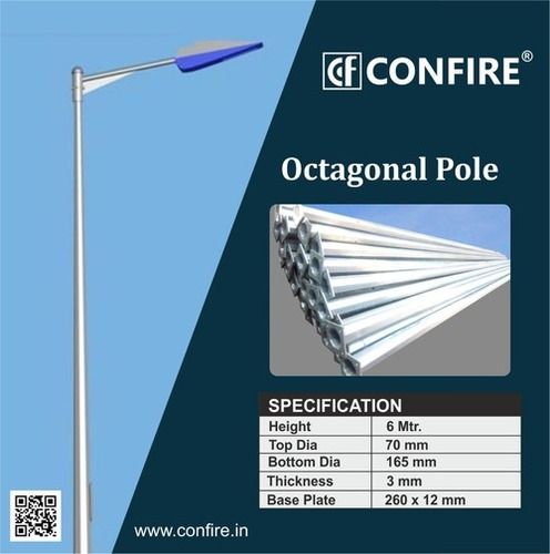 6 Meter Long Street Light GI Octagonal Pole