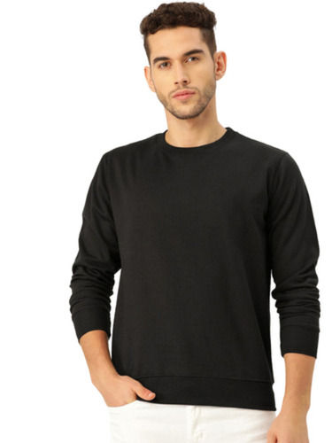 Men Solid Black Regular Fit Pullover Sweatshirt