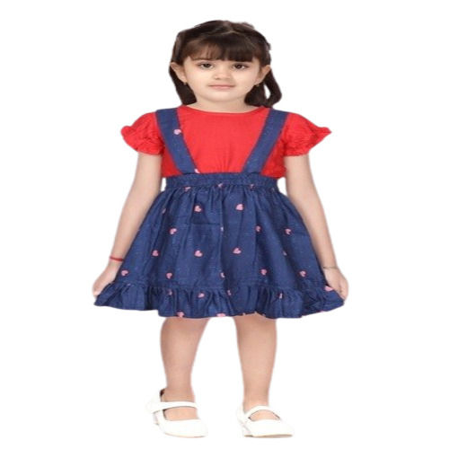 Printed Shortsleeve Kids Dungree Dress For 1-2 Years Kids