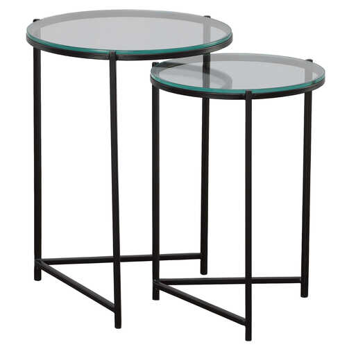 Z R Exports Round Shaped Black Coated Finished Iron Nesting Table Set Of 2 For Daily Use