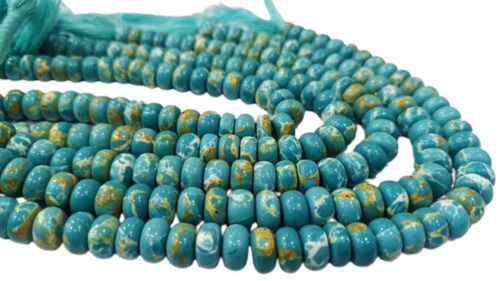 Stone 8Mm Rondelle Plain Smooth Natural Blue Copper Turquoise Beads