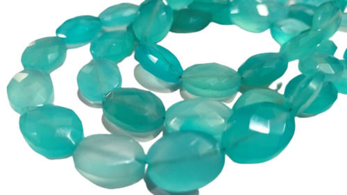 Bracelets Natural Aqua Chalcedony Oval Faceted Beads - Size 9X12 To 10X14Mm