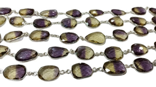 Purple Ametrine Quartz 12 To 15Mm Bezel Gemstone Connector Chain