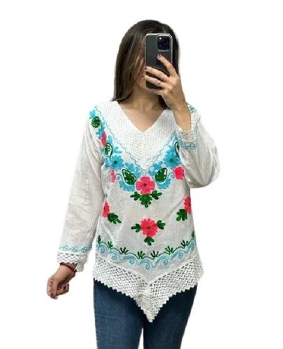 Women V Lace Neck Embroidery Top Age Group: 18 -50