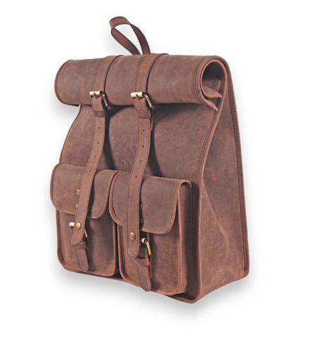 Brown Leather Backpack Bag For Travel Use