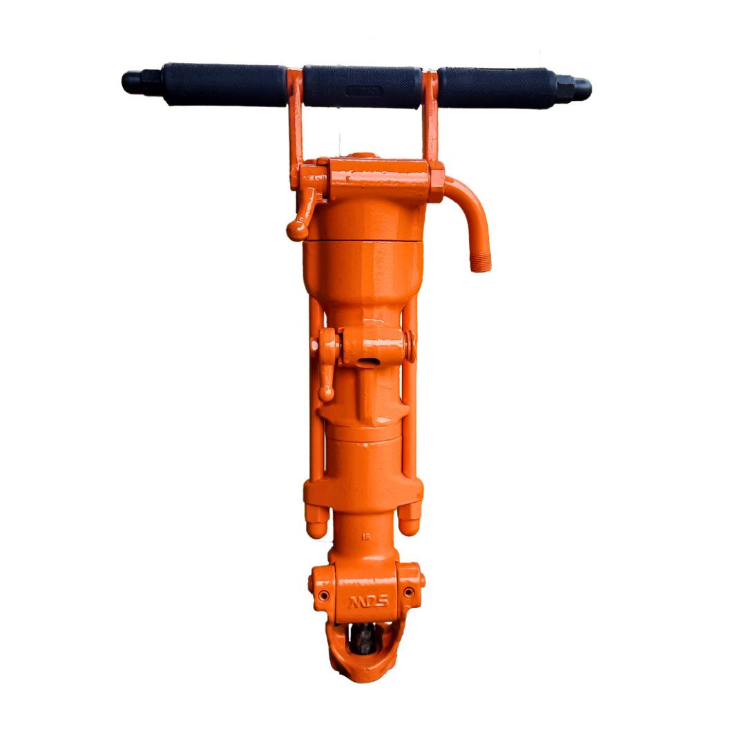 MH505HB Pneumatic Jackhammer - 668mm Length, 26kg Weight, Orange and Black | Footrest Design, Semi-Automatic Operation, Air and Water Flushing Options