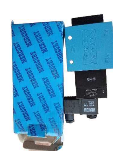 Mercury Pneumatic Valve - Sheet Metal, 1/2 Inch Size, Black & Blue | 3/2 Port Size, 24V DC, Three-Way Functionality, Industrial Use
