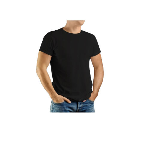 Mens Plain Bio-Washed Black Cotton Round Neck T-Shirts