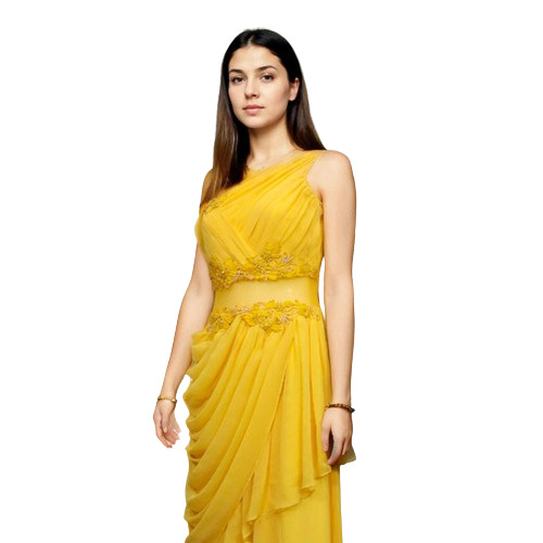 Yellow Gown with Gorget Pleated Front Rental for 4 Days