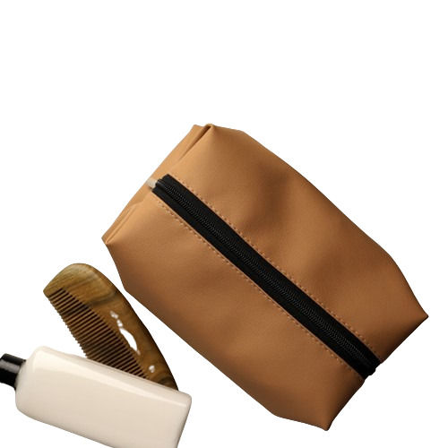 Zip Closure Leather Toiletry Bag