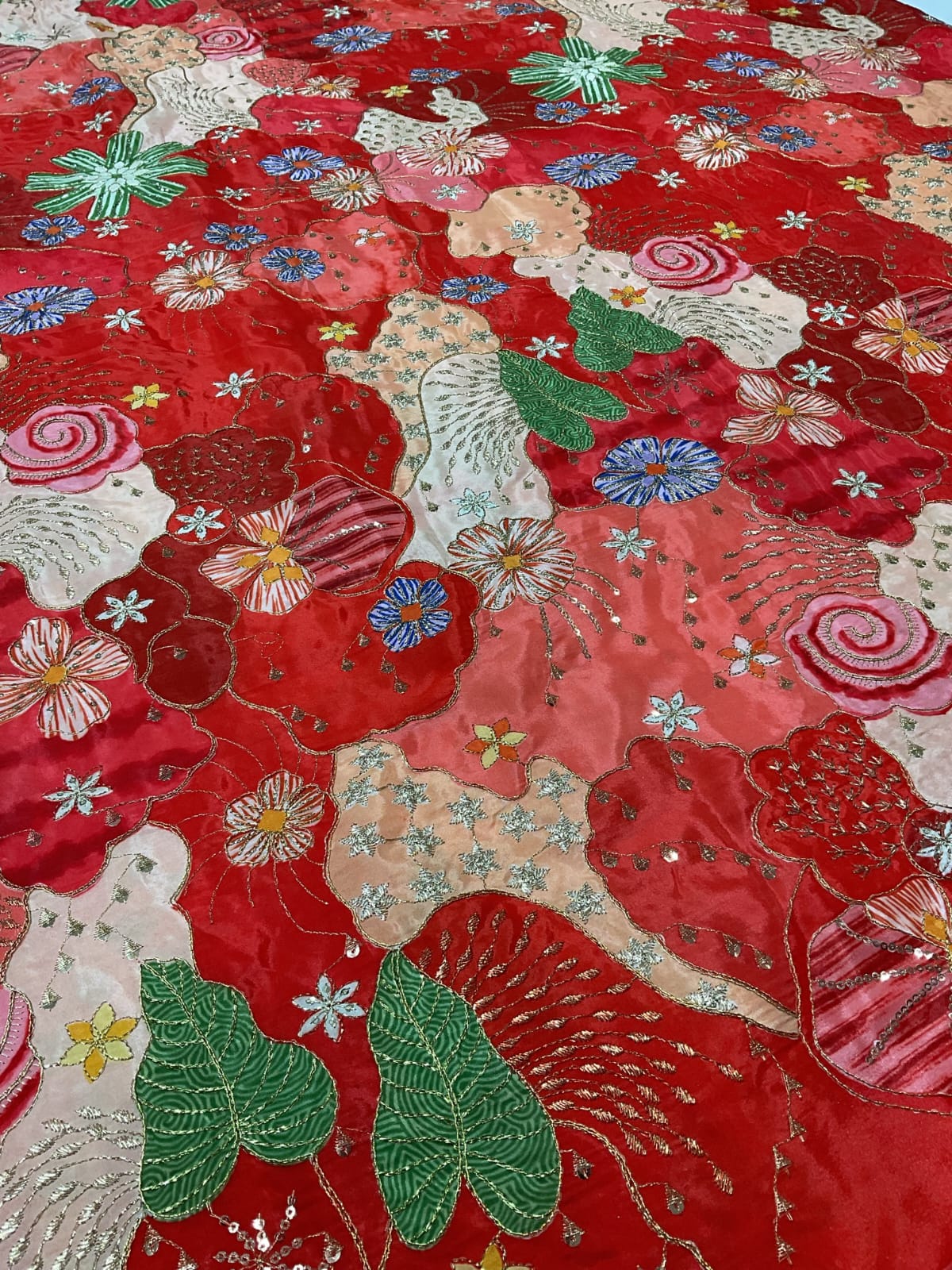 Digital Printed Crepe Fabric - Color: Red
