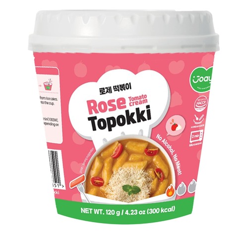 Rose Topokki - 120g Instant Rice Cake & Noodles, Creamy Cheese Flavor With Savory Seasonings - Eggless, No Artificial Preservatives, Trusted Quality By Joayo