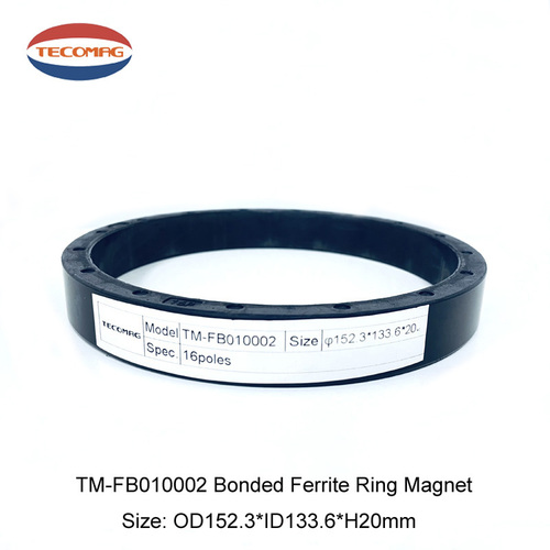 TM-010002 Ceiling Fans Bonded Ferrite Ring Magnet - High Performance Ferrite FA19, OD151.15*ID133.5*H20mm, Black | 290 Br, 16.5KJ/m3 BH, 16 Poles Magnetization