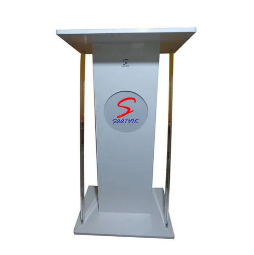 Milky White Wooden Podium & Acrylic Stand with Duco Paint Finish, Front side glowing LED for logo Display (SP-562)