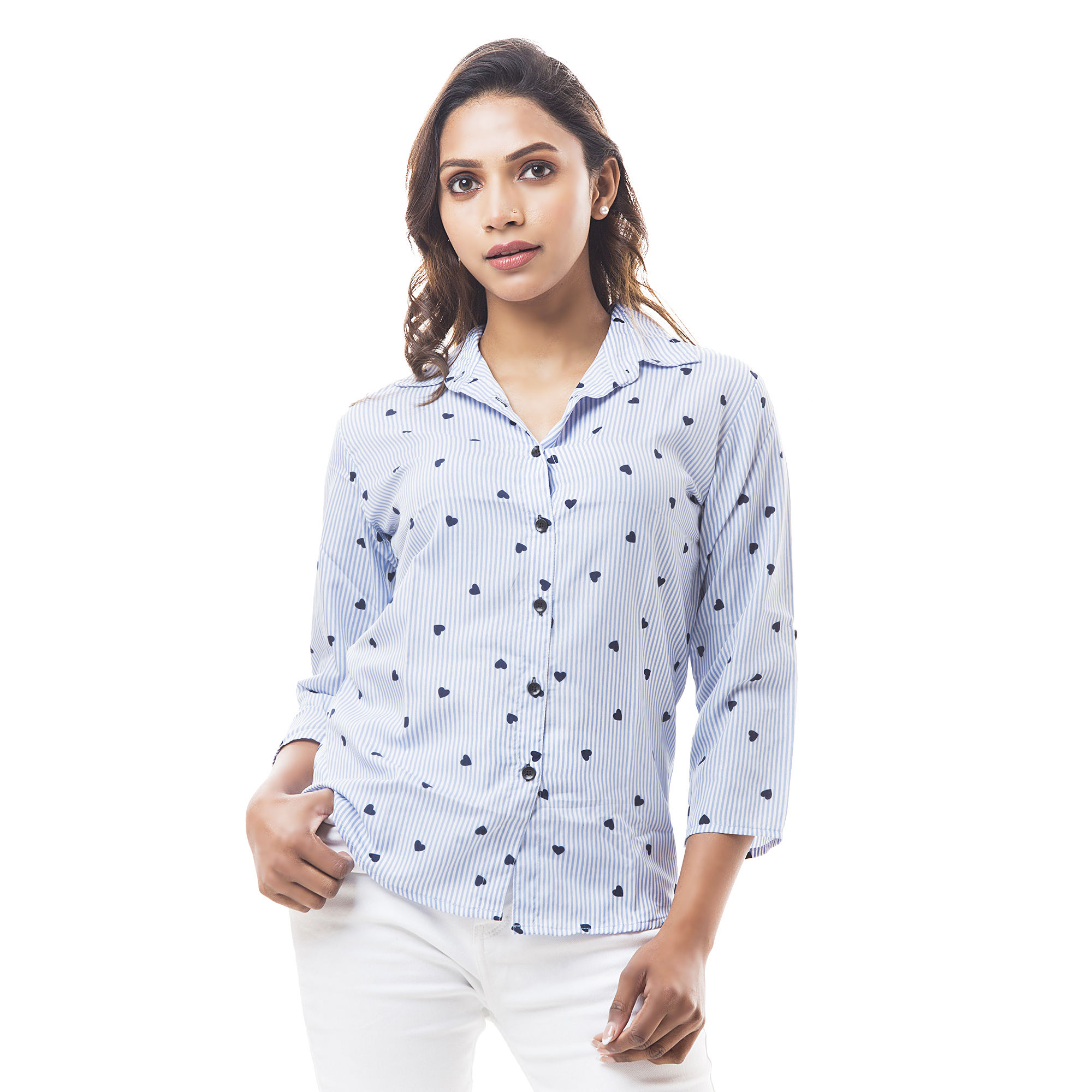 Womens Spread Collar Casual Shirt - Color: Blue