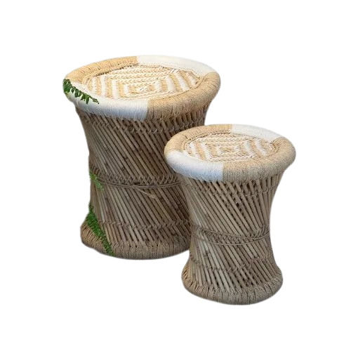 Bamboo Cane Wicker Ottoman Stool Set