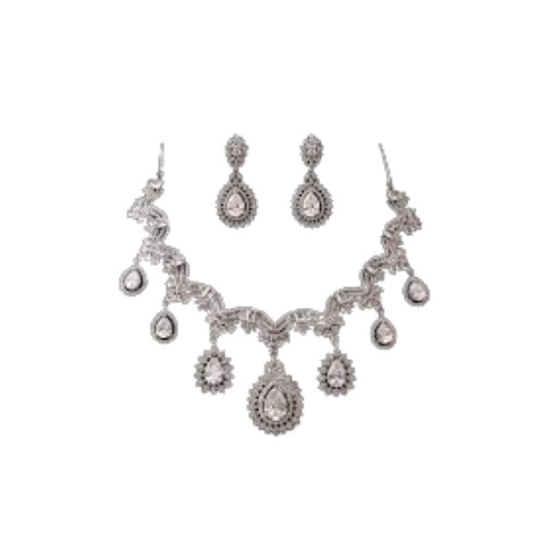 American Diamond Studded Necklace Set - Diamond Clarity: I2