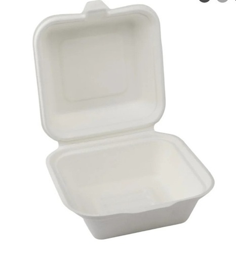 200g Bagasse Clamshell Box - Sugarcane Bagasse, 6x6 Inch Square, White | Disposable Design for Burger Packaging