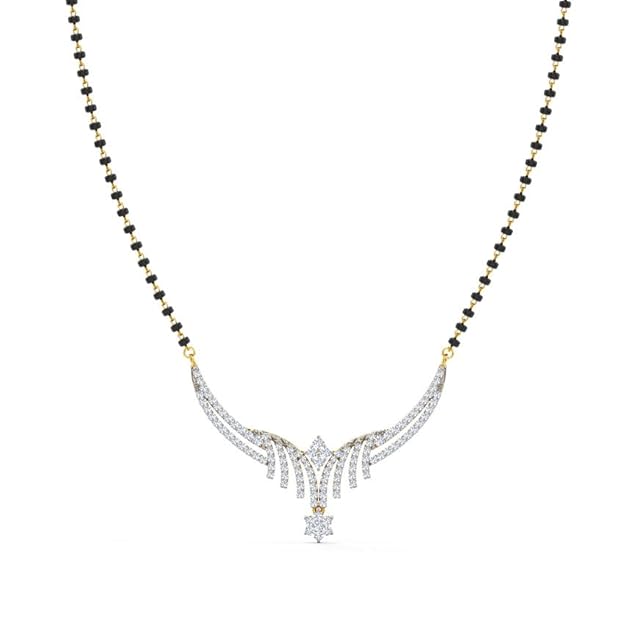 Black Beads Chin and American Diamond Mangalsutra for Women - Brass Metal, 18" Short, Black and Gold, Unisex Jewelry | Ideal Gift for Anniversaries, Engagements, and Parties
