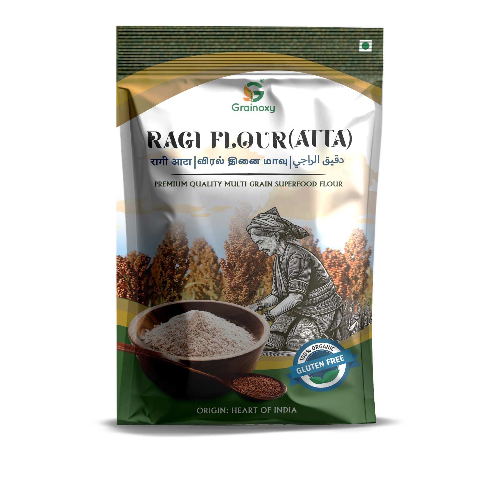 Ragi Millet Atta - Organic Brown Flour 500g Pack Size | Gluten-Free High Calcium and Iron Supports Bone Health