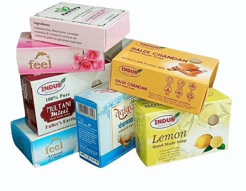Printed Soap Packaging Box - SBS Paper, Square Shape, Multi Color | Litho-Laminated Surface with Spot UV Printing, Weight Capacity < 2 Kg