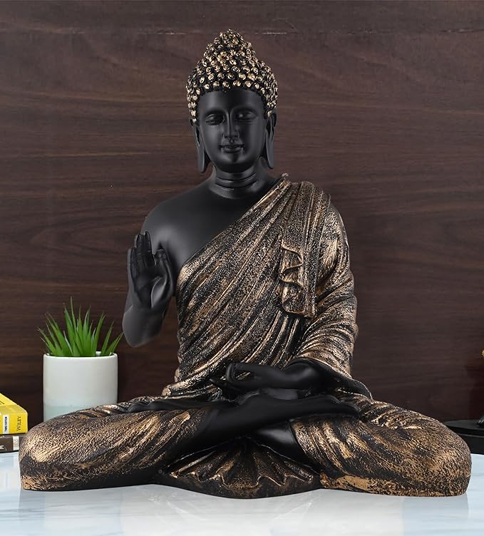 Neema Resin Samadhi Buddha Showpiece For Home & Office Decor(16 Inch Black & Coper Fantasy)