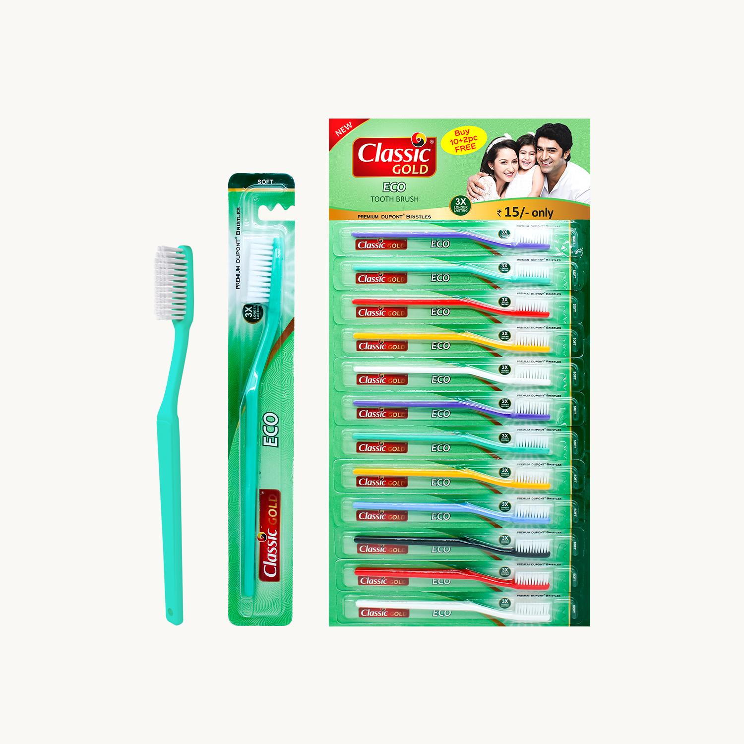 Classic Gold Eco Soft Manual Adults Toothbrush - Bristle Color: White