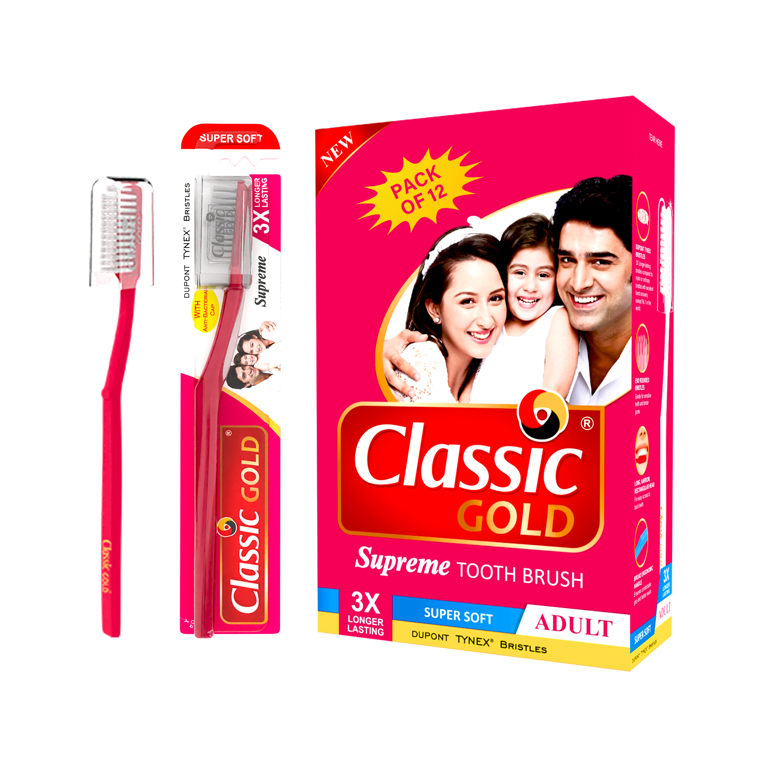 Classic Gold Supreme Adult Toothbrush - Color: Pink